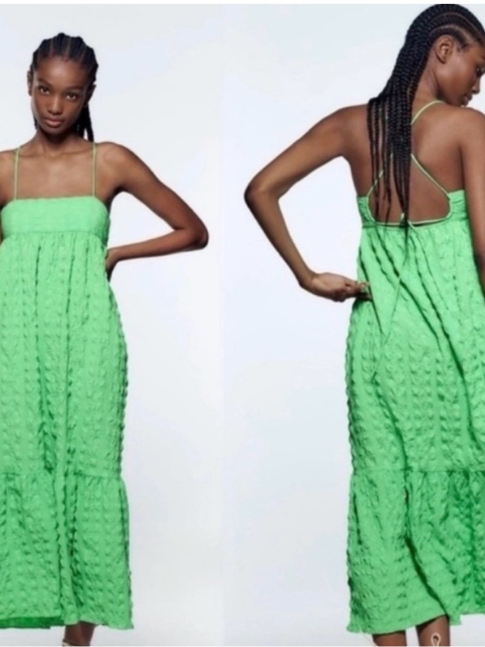 Zara Lime Green Spaghetti-Strap Maxi Dress - M - wedding guest fun color